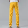 Jeans de couleur jaune pour hommes, style classique, élasticité droite, pantalon en denim Cott, marque masculine, rose, grande taille, m3Vt #