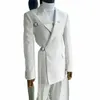2024 Новый мужской свадебный смокинг, пиджак, элегантный мужской костюм, куртка из 2 предметов, брюки, белый костюм, формальная вечеринка, Dr для мужчин, U1Se #
