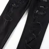 men Snake Embroidery Jeans Skinny Tapered Stretch Denim Pants Streetwear Holes Ripped Leather Patch Patchwork Trousers Black Y3tp#