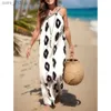 Basic Casual Dresses One-shoulder Tie Boho Print Dress Vintage Maxi Long Summer Sleeveless Loose Beach Backless Party Robe 2024 yq240328