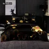 Bedding Sets Duvet Cover Textured Black Gold Floral Pattern Pillowcases For Premium Adults Men Women Gifts Bedroom Decoration