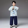 Roupas étnicas Roupas Criança Meninas Trajes de Dança Clássica Estilo Chinês Moda Impressão Design Top Streetwear Meninos Sweatpant Conjunto Desempenho