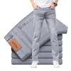 2023 Brand Men's Fit Straight Lightweight Cott Stretch Denim Busin Casual High Waist Thin Light Grey Jeans p791#