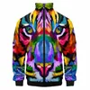 3D Tiger Men Men Autumn Trend Hip-Hop Harajuku Style Printed Zipper Lg-Sleeved Flight Suit Men Jacket Baseball Q8KK#