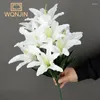 Dekorativa blommor 9 huvuden/gren White Lily Artificial Flower Simulation Home Decoration Gift Branch Fake Bouquet
