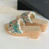 Slippers Candy Color Style Fashion Platform Woman Runway Sexy Peep Toe Flat Wedge Holiday Vacation Shoe Height Increase Beach Slipper