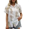 女性用ブラウスショートスリーブボタンハワイアンシャツ女性夏フローラルプリントビーチ短袖カジュアルルアウトップスホリデーシャツ