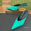 8.5cm Kristal Katırlar Slayt Terlik Tasarımcı Tasarımcı Sandal Kadın Topuklar İpek Saten Sandallar Sandal Ayak parmakları Baotou Slipper 2024 Bahar Tek Ayakkabı Metal Topuk