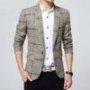 mens Blazer Busin Casual Suit Jackets Slim Fit Plaid Sports Coat Spring Autumn Man Clothes Men's Travel Suits Blazers j2Ox#