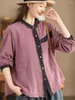 Bluzki damskie Johnature Women vintage bawełniane koszule i szczyty guziki długi rękaw sprężyna 2024 Kolor patchworki luźny chiński styl