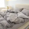 Yatak takımları minimalist ekose yıkanmış pamuklu yatak dört parçalı yastık kılıfı yatak odası dekorasyon yorgan çarşafları keten ev tekstil öğrenci yurt