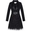 Casual Dresses SuperAen 2024 Spring/Winter Suit Feather Dress Coat Fashion Turn Down Collar Blazer For Women