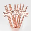 Disposable Cups Straws 12pc Rose Golden Paper With Team Bride Flags Wedding Party Bridal Shower Accessories Birthday Drinking Straw Gift