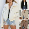 Kvinnor Winter Coat Thick Plush Solid Color LG Sleeve Zip Up Soft Warm Pockets Lapel Casual Elastic Cuff Outdoor Short Jacket 19UU#