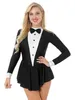 Womens Tuxedo Waitr roll Spela Costume Bowknot LG Sleeve Ruffle Dr Ballroom Latin Dance Dr Modern Ballet Dancewear W75Z#