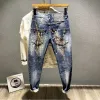 Hosen Stern Mann Cowboy Hosen abgeschnitten elastische Herren Jeans Stretch hellblau mit Druck Kleidung Y2k 2000er Jahre Frühling Herbst Mi A7GM #