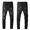 Jeans pour hommes Trendamiri Jeans noirs de haute rue européens et américains pour hommes portant des leggings à patch déchiré élastique pantalons décontractés pour hommes J240328