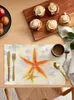 Tapetes de mesa retrô aquarela estrela do mar criaturas marinhas acessórios de decoração de cozinha 4/6 peças tapete de mesa resistente ao calor