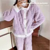 Home Clothing Winter Velvet Fleece Thick Coral Pijamas Warm Flannel Women Pajamas Set Long-Sleeved Trousers Pyjamas Sets Wear Sleepwear