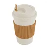 뚜껑이있는 머그잔 여행용 머그잔 재사용 가능한 밀 섬유 커피 컵 pp 플라스틱 비 슬립 슬리브 야외 피트니스