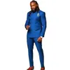 Африка Синий Мужские Костюмы 2 Шт. Двубортный Без Лацканов trajes de boda para hombre Современная Мужская Одежда Пальто + Брюки X5mz #