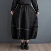 Kjolar #3058 svart a-line kjol kvinnor lösa delade fog randiga damer streetwear hip hop kvinna gotisk fotled längd