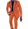 Oranje Mannen Pakken 2 Stuks Zwart Trimmen Piekte Revers Kostuum Homme Bruiloft Bruidegom Tailored Made Blazer Sets S8cu #