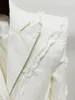 Kvinnors tvåstycksbyxor Modphy 2024 Fashion White Tassel Denim Jacka Jeans Set Långärmad axelplatta Design Coat Cowboy Suit