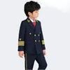 Boys Girls Captain Air Junior Uniform Suit Kids Catwalk Competition Pography Performance Costume Kids Jacket Pants Tie Outfit 240318