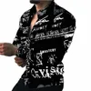 LG Sleeve Hawaiian Shirts Men Fi Letter Shirt Black White Lepal Blouses Beach Blouse Single Bered Camisa Vocati F5mv#