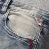 street Fi Men Jeans High Quality Retro Light Blue Stretch Slim Fit Ripped Jeans Men Patched Designer Vintage Denim Pants I8IV#