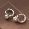 Creolen Vintage Damen synthetische Perle Mode personalisierte unregelmäßige geometrische Sterling Silber Schmuck Partygeschenke