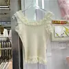 Women's Tanks Sweet Girl Stitching Lace Flower Knitted Tank 2024 Spring And Summer Niche Outer Wear Short Crop Top
