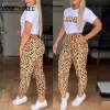 Женские шикарные повседневные брюки с леопардовым узором и карманами на талии 92ef #