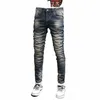 Herbst Vintage Zerrissene Jeans Männer Streetwear Casual Retro Blau Cott Slim Fit Denim Hosen l06D #