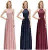 Imagem real designer blush rosa vestidos de dama de honra sexy halter renda chiffon até o chão vestido de dama de honra cps10725484009