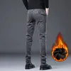Polar kot erkekler 2023 kış yeni vintage elastik ince kalın sıcak veet pantolon fi Koreli erkek peluş streç denim pantolon 61ez#