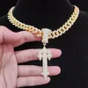 Nouveaux hommes Hip Hop lettre glacée croix épée collier avec 13mm chaîne cubaine Hip Hop pendentif collier mode charme bijoux 240328