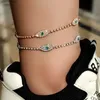 Cavigliere Flatfoosie Moda Malocchio Collana di cristallo Donna Oro Argento Acqua Diamante Tennis Bracciale alla caviglia Gioielli a catena a piedi nudiL2403