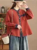 Damesblouses Johnature Dames Vintage katoenen shirts en tops Knoop met lange mouwen Lente 2024 Patchwork Kleur Losse Chinese stijl