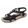 Top grande taille femmes sandales chaussures bohème plage sandales diamant chaussures plates noir tongs tongs pour femmes sandales talons 240228