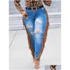 Women'S Plus Size Pants Lw Summer Jeans Tassel Design Ripped Skinny Ladies Y2K High Street Cargo Pants240318 Drop Delivery Apparel Otqo0