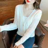 2024 Spring Female V-neck Sweater Lg Sleeve Butt Fly Rainbow Striped Knitting Cardigans Fi Women's Jackets Lady Coats x6iI#