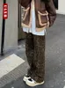 ulxh leopard y2k jeans kvinnor 2024 ny hög midja baggy casual wide ben denim byxor fi streetwear retro raka jeans w7q7#