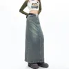 Maxi Denim spódnice Kobiety jesienne amerykańskie retro streetwear Y2K College Young Girls Chic Long Faldas Sexy Mujer prosty hipster 240328