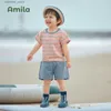 T-shirts Amila Childrens 2022 Summer New Baby Suit pour garçons et filles avec lettre imprimée T-shirt à manches courtes et short ensemble deux pièces 24328