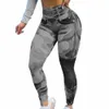 Mulheres cintura alta falso jeans leggings camoue impressão seaml camo magro calças de yoga treino calças femininas pantales de mujer t7zh #