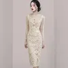 Casual Dresses Temperament Robe Femme Korean Lace bodycon för kvinnor o-hals långärmad tunika blommig maxi vestidos de mujer 2024