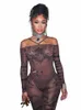 sisterlinda Aesthetic Print Sexy Mesh Two Piece Set Women Halter Sl Neck Bodysuit+Slim Fit Leggings Matching Clubwear Outfits 61G0#