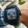 Relógio richarsmill masculino rms11 luxuoso mecânico de fibra de carbono calendário automático semana mês fita movimento suíço à prova d'água